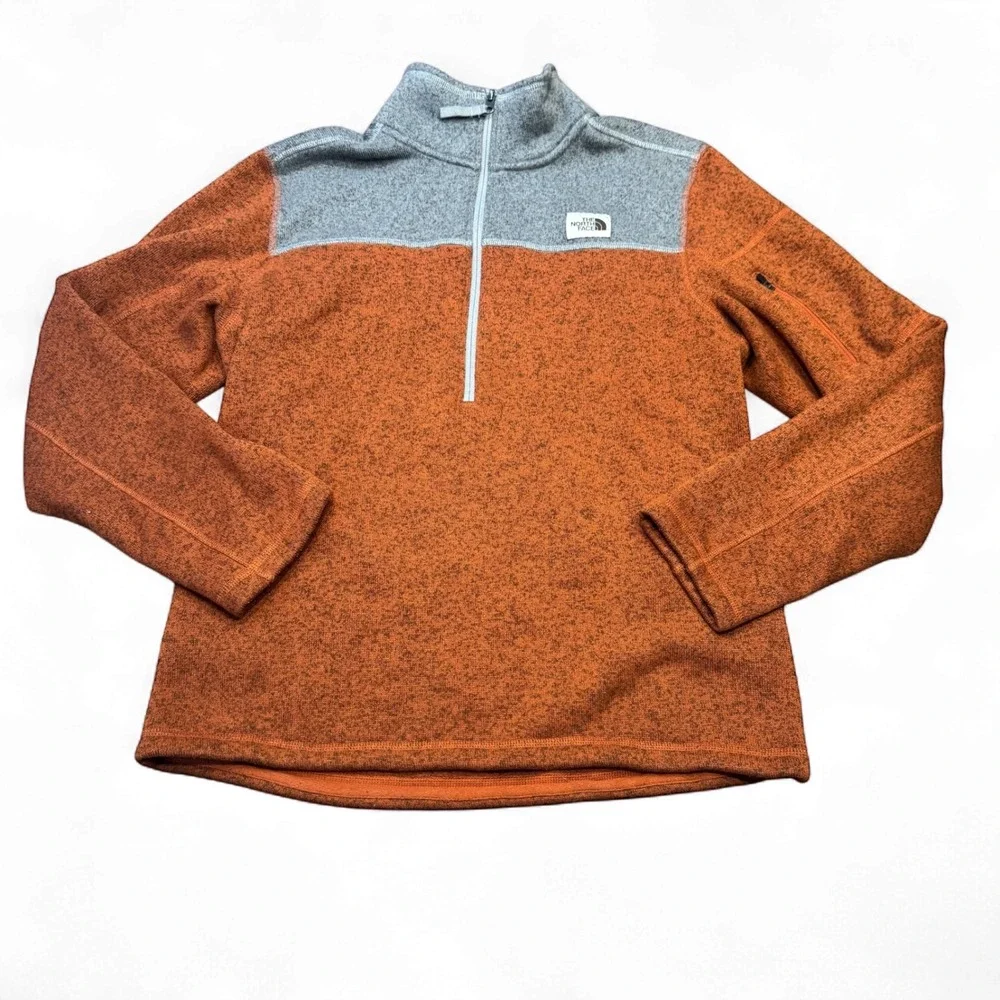 The North Face Mens Gordon Lyons Quarter Zip Fleece Pullover Orange Gray M